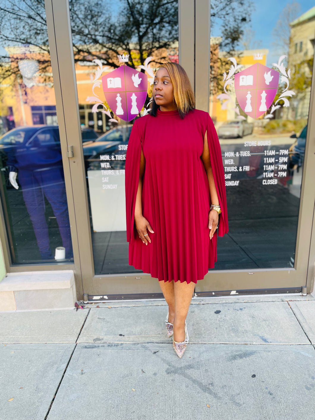 Cape Dress (Burgundy) RBK Styles of Fashion Cape Dress (Burgundy) RBK Styles of Fashion