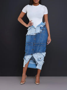 Contrast Denim Skirt